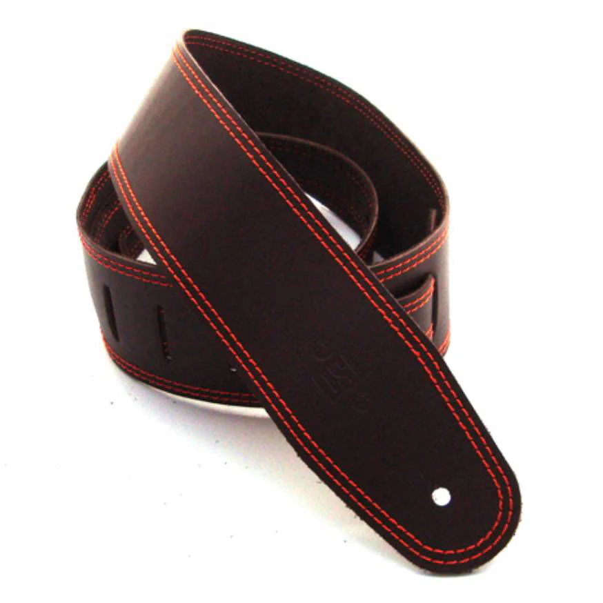 DSL Straps Classic Series Single Ply Guitar Strap 2.5in - Saddle Brown/Orange Stitch - Image 2