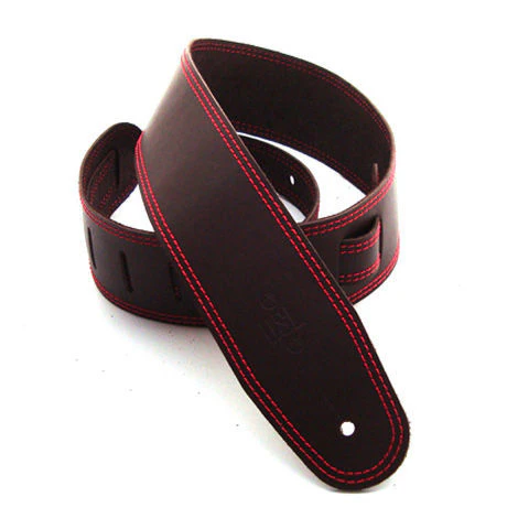 DSL Straps Classic Series Single Ply Guitar Strap 2.5in - Saddle Brown/Red Stitch - Image 2