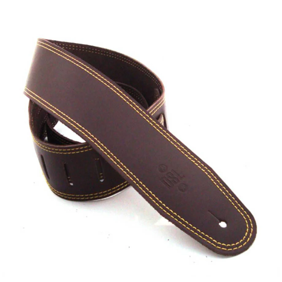 DSL Straps Classic Series Single Ply Guitar Strap 2.5in - Saddle Brown/Yellow Stitch - Image 2