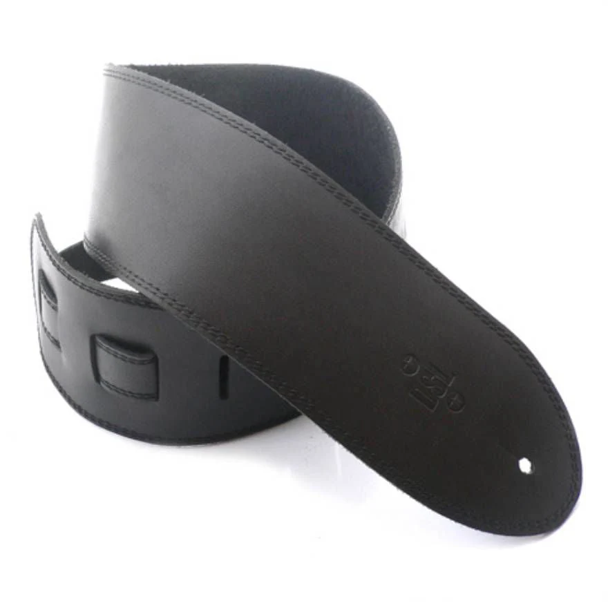 DSL Straps Classic Series Single Ply Guitar Strap 3.5in - Black/Black Stitch - Extra Length