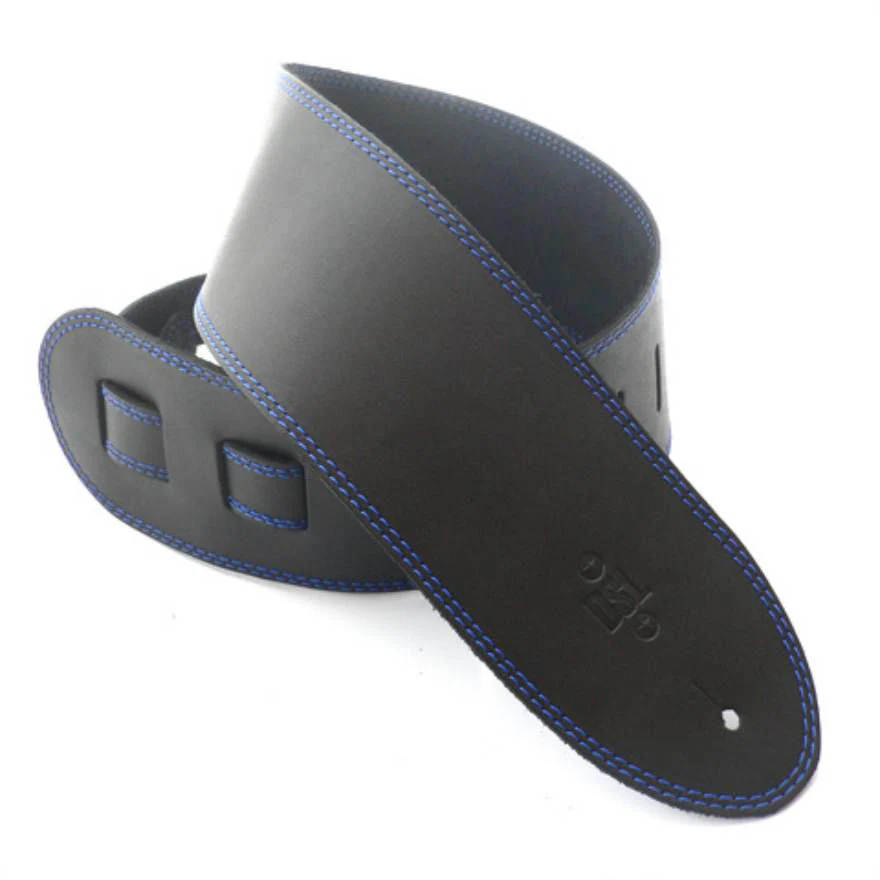 DSL Straps Classic Series Single Ply Guitar Strap 3.5in - Black/Blue Stitch - Extra Length - Image 2
