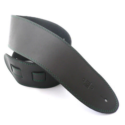 DSL Straps Classic Series Single Ply Guitar Strap 3.5in - Black/Green Stitch - Image 2