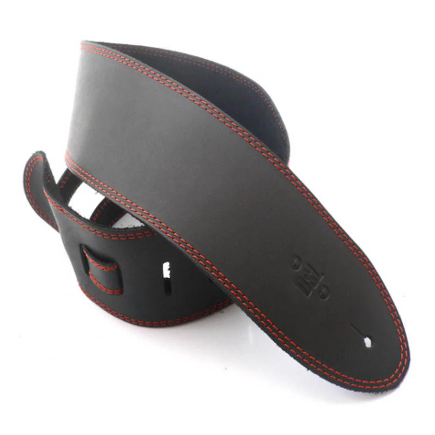 DSL Straps Classic Series Single Ply Guitar Strap 3.5in - Black/Orange Stitch - Image 2