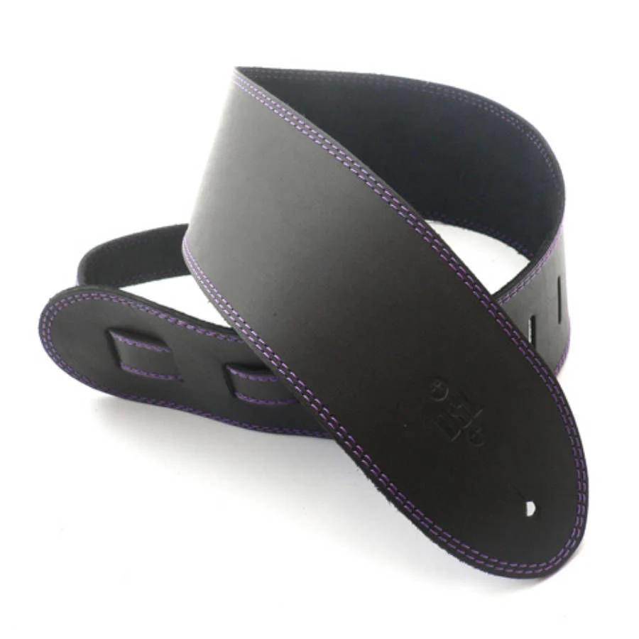 DSL Straps Classic Series Single Ply Guitar Strap 3.5in - Black/Purple Stitch - Image 2