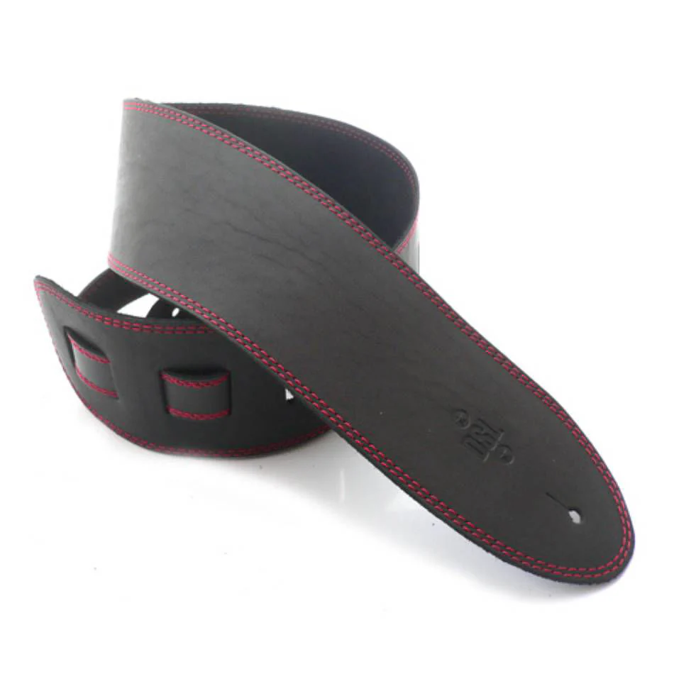 DSL Straps Classic Series Single Ply Guitar Strap 3.5in - Black/Red Stitch - Image 2