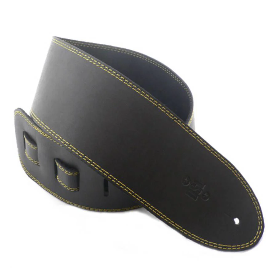 DSL Straps Classic Series Single Ply Guitar Strap 3.5in - Black/Yellow Stitch - Image 2