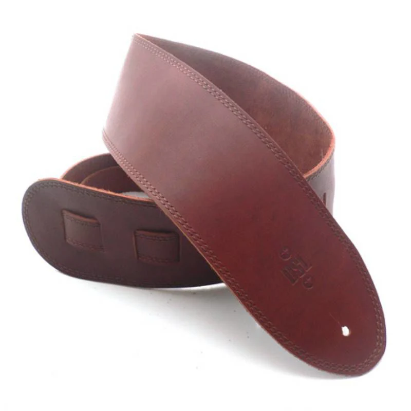 DSL Straps Classic Series Single Ply Guitar Strap 3.5in - Maroon/Brown Stitch