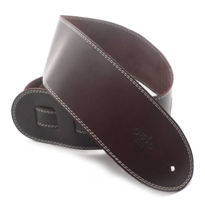 DSL Straps Classic Series Single Ply Guitar Strap 3.5in - Saddle Brown/Beige Stitch - Image 2