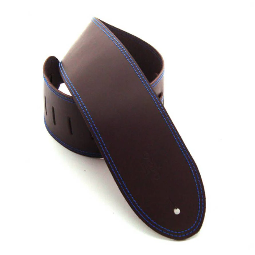 DSL Straps Classic Series Single Ply Guitar Strap 3.5in - Saddle Brown/Blue Stitch - Image 2