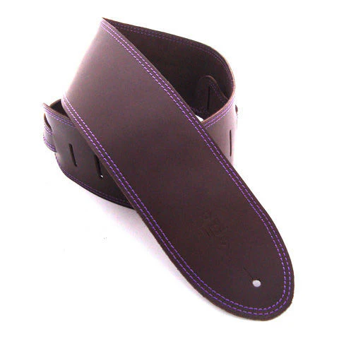 DSL Straps Classic Series Single Ply Guitar Strap 3.5in - Saddle Brown/Purple Stitch - Image 2