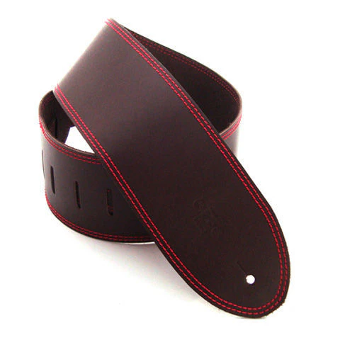 DSL Straps Classic Series Single Ply Guitar Strap 3.5in - Saddle Brown/Red Stitch - Image 2