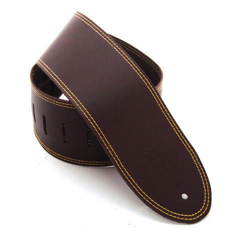 DSL Straps Classic Series Single Ply Guitar Strap 3.5in - Saddle Brown/Yellow Stitch - Image 2