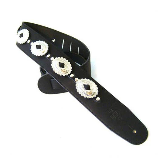 DSL Straps Designers Series Concho Leather Guitar Strap 2.5in - Black Flower - Image 2