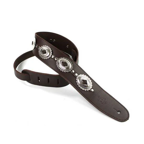 DSL Straps Designers Series Concho Leather Guitar Strap 2.5in - Saddle Brown Flower - Image 2