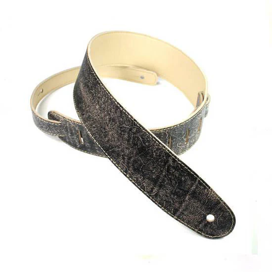 DSL Straps Exotic Series Hand Dyed Leather Guitar Strap 2.5in - Hand Dyed Black - Image 4