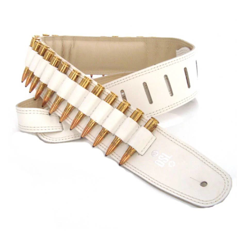 DSL Straps Metal Series Gun Bullet Leather Guitar Strap 2.5in - White - Image 2