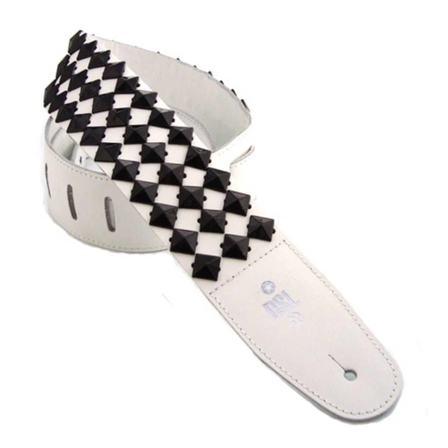 DSL Straps Metal Series Pyramid Metal Leather Guitar Strap 2.5in - Black
