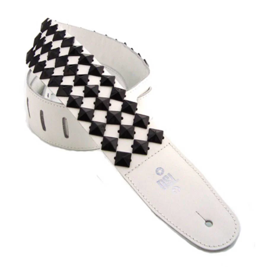 DSL Straps Metal Series Pyramid Metal Leather Guitar Strap 2.5in - Black - Image 2