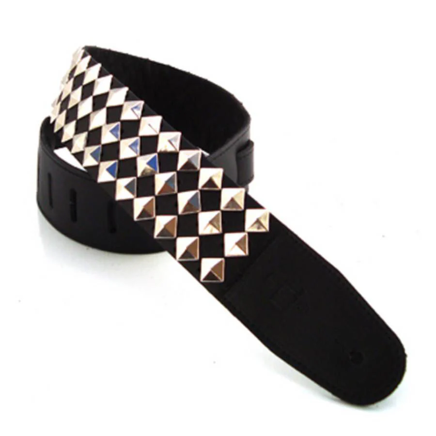 DSL Straps Metal Series Pyramid Metal Leather Guitar Strap 2.5in - Nickel - Image 2