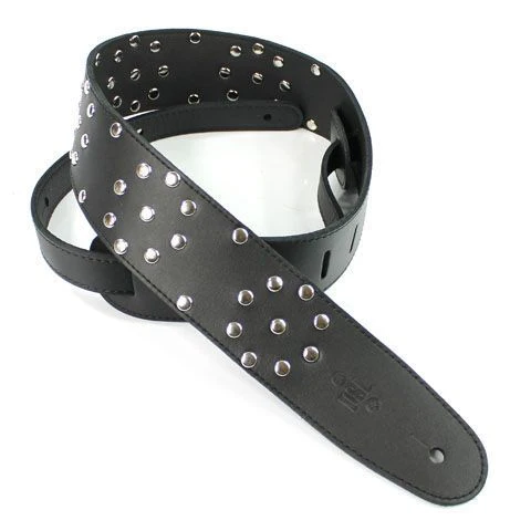 DSL Straps Metal Series RR Tribute Leather Guitar Strap 2.5in Polka Dot - Black/Black