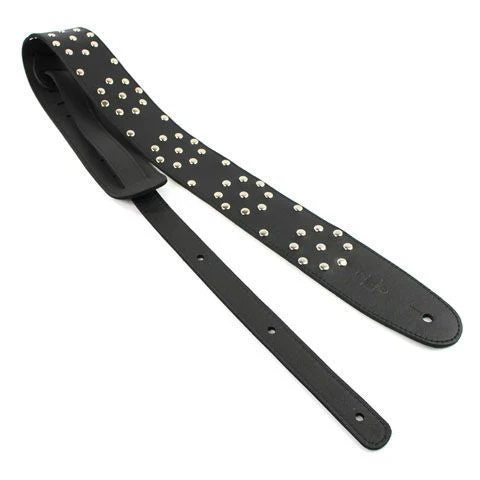 DSL Straps Metal Series RR Tribute Leather Guitar Strap 2.5in Polka Dot - Black/Black - Image 2
