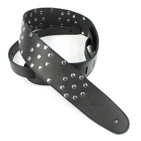 DSL Straps Metal Series RR Tribute Leather Guitar Strap 2.5in Polka Dot - Black/Black - Image 3