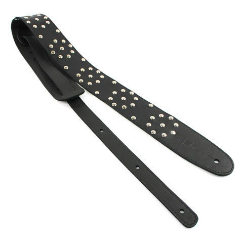 DSL Straps Metal Series RR Tribute Leather Guitar Strap 2.5in Polka Dot - Black/Black - Image 4