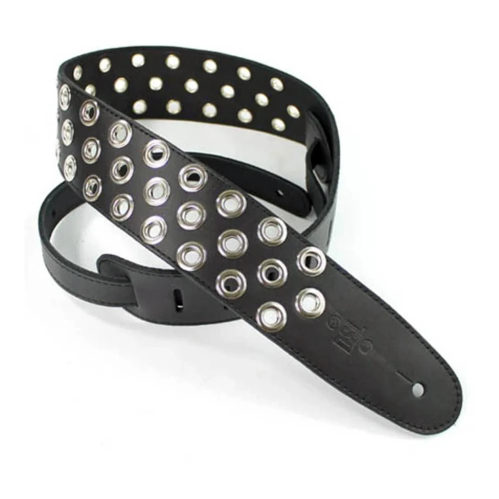 DSL Straps Metal Series Stud Metal Leather Guitar Strap - Eyelets Black - Image 2