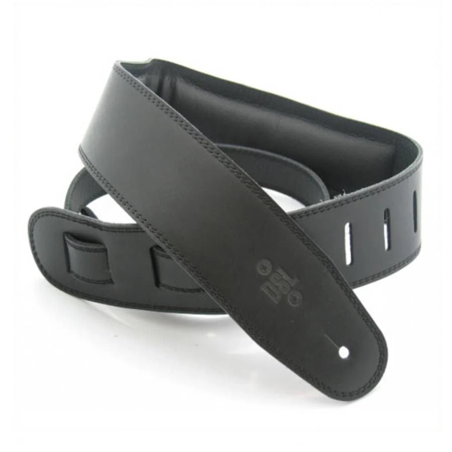 DSL Straps Premium Series Garment Leather Extra Long Guitar Strap 2.5in Padded Garment - Black/Black