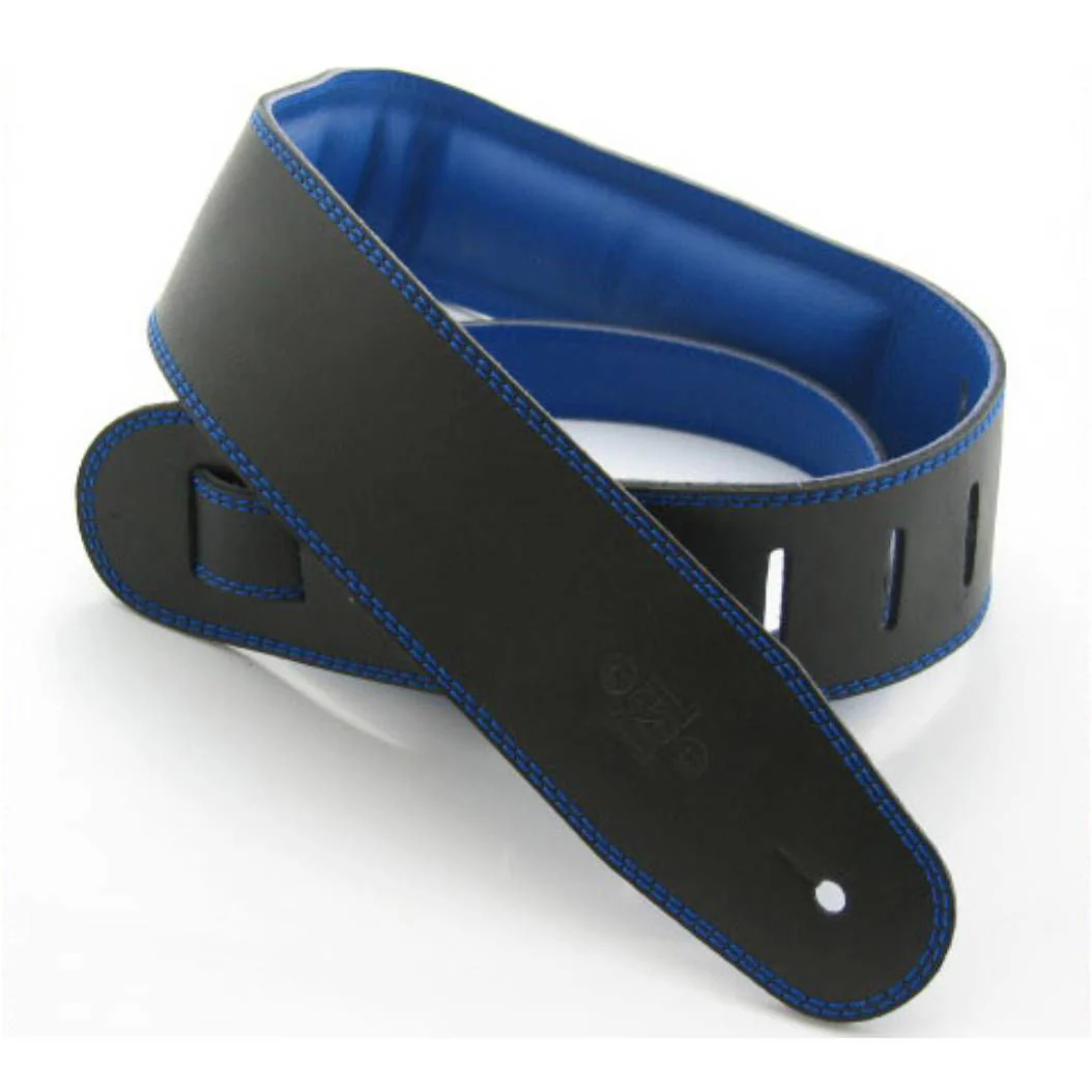 DSL Straps Premium Series Garment Leather Guitar Strap 2.5in Padded Garment - Black/Blue - Image 2