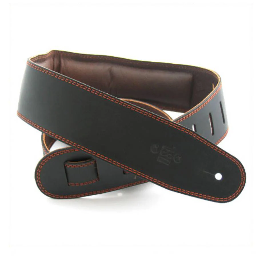 DSL Straps Premium Series Garment Leather Guitar Strap 2.5in Padded Garment - Black/Brown - Image 2