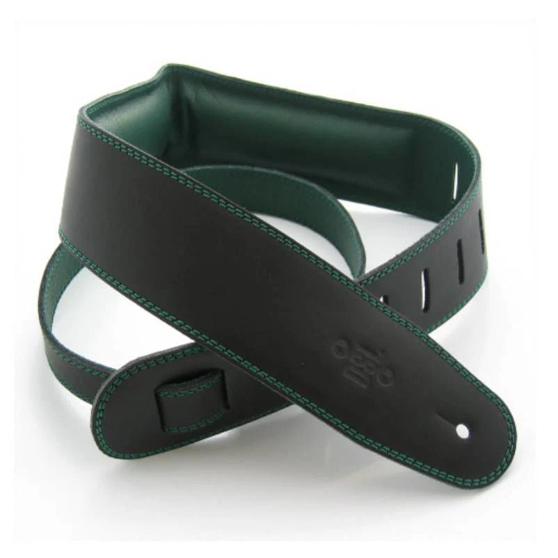 DSL Straps Premium Series Garment Leather Guitar Strap 2.5in Padded Garment - Black/Green - Image 2