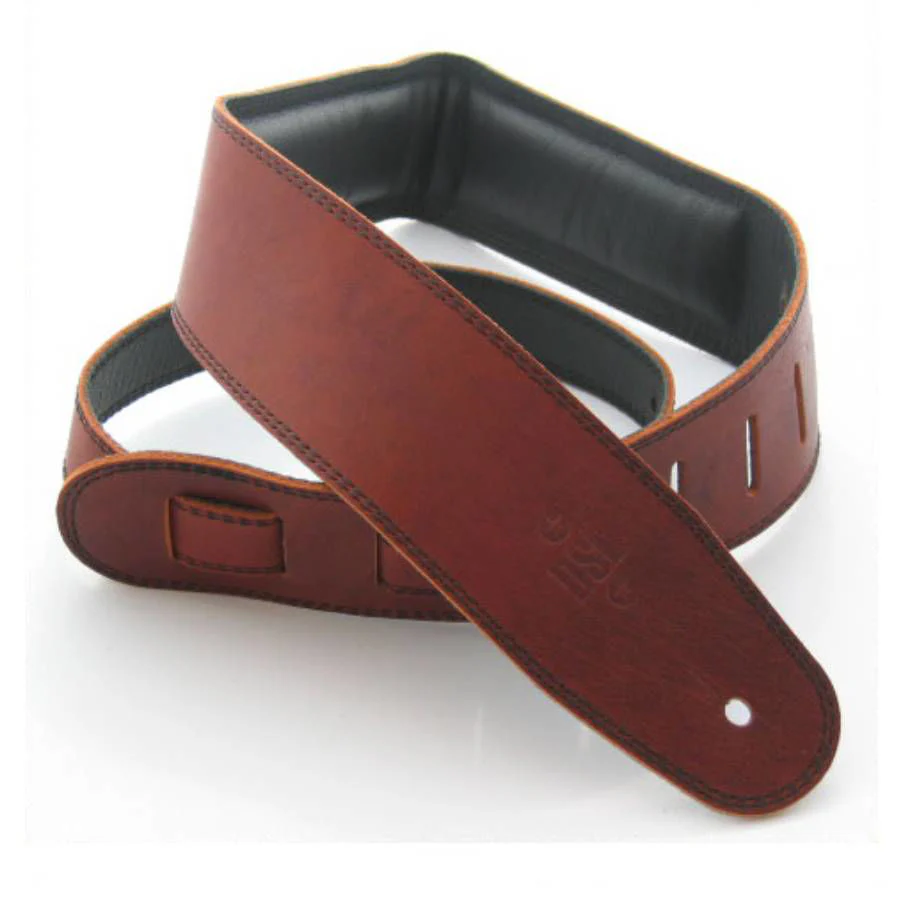 DSL Straps Premium Series Garment Leather Guitar Strap 2.5in Padded Garment - Maroon/Black - Image 2