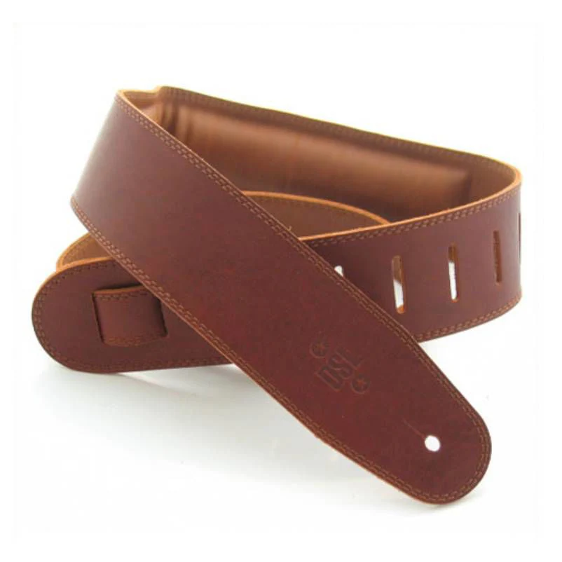 DSL Straps Premium Series Garment Leather Guitar Strap 2.5in Padded Garment - Maroon/Brown