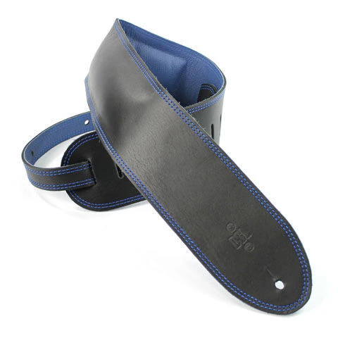 DSL Straps Premium Series Garment Leather Guitar Strap 3.5in Padded Garment - Black/Blue - Image 2