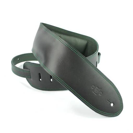 DSL Straps Premium Series Garment Leather Guitar Strap 3.5in Padded Garment - Black/Green - Image 2