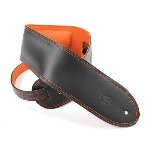 DSL Straps Premium Series Garment Leather Guitar Strap 3.5in Padded Garment - Black/Orange - Image 2