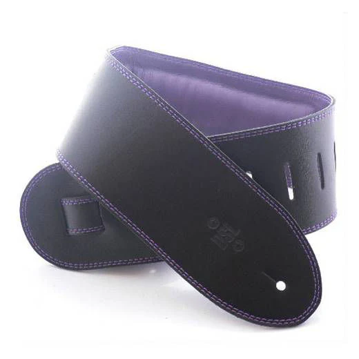 DSL Straps Premium Series Garment Leather Guitar Strap 3.5in Padded Garment - Black/Purple - Image 2