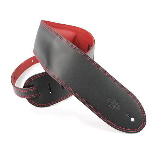 DSL Straps Premium Series Garment Leather Guitar Strap 3.5in Padded Garment - Black/Red - Image 2