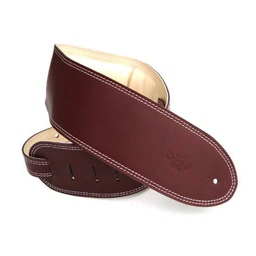 DSL Straps Premium Series Garment Leather Guitar Strap 3.5in Padded Garment - Maroon/Beige - Image 2