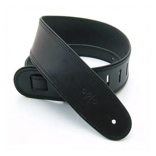 DSL Straps Premium Series Rolled Edge Leather Guitar Strap 2.5in - Black/Black