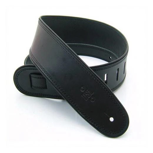 DSL Straps Premium Series Rolled Edge Leather Guitar Strap 2.5in - Black/Black - Image 2