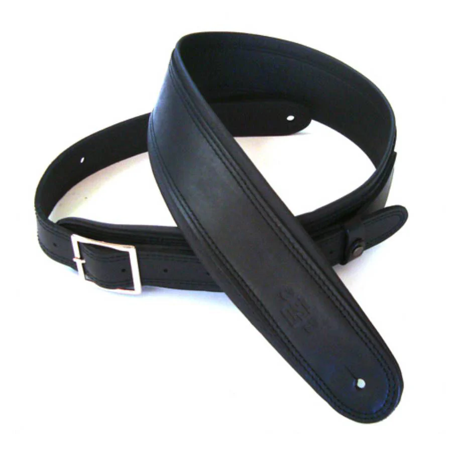 DSL Straps Premium Series Rolled Edge Leather Guitar Strap 2.5in Buckle - Black/Black - Image 2