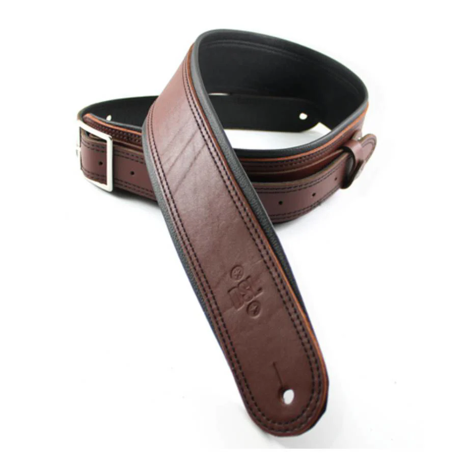 DSL Straps Premium Series Rolled Edge Leather Guitar Strap 2.5in Buckle - Maroon/Black - Image 2