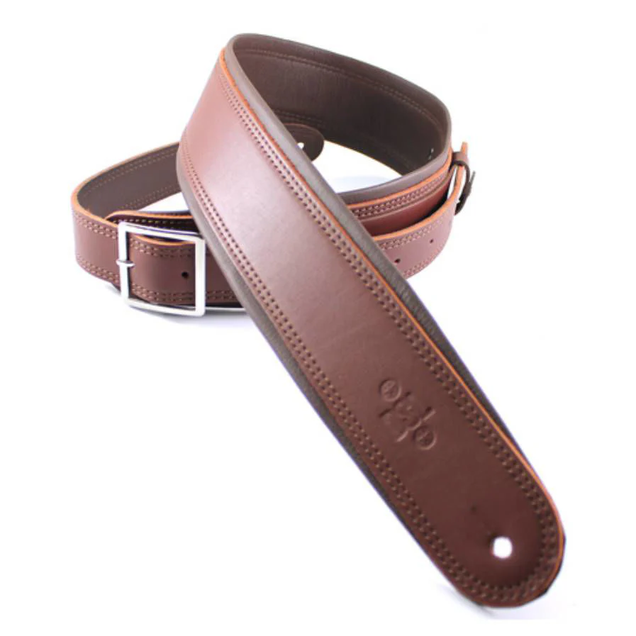 DSL Straps Premium Series Rolled Edge Leather Guitar Strap 2.5in Buckle - Maroon/Brown - Image 2