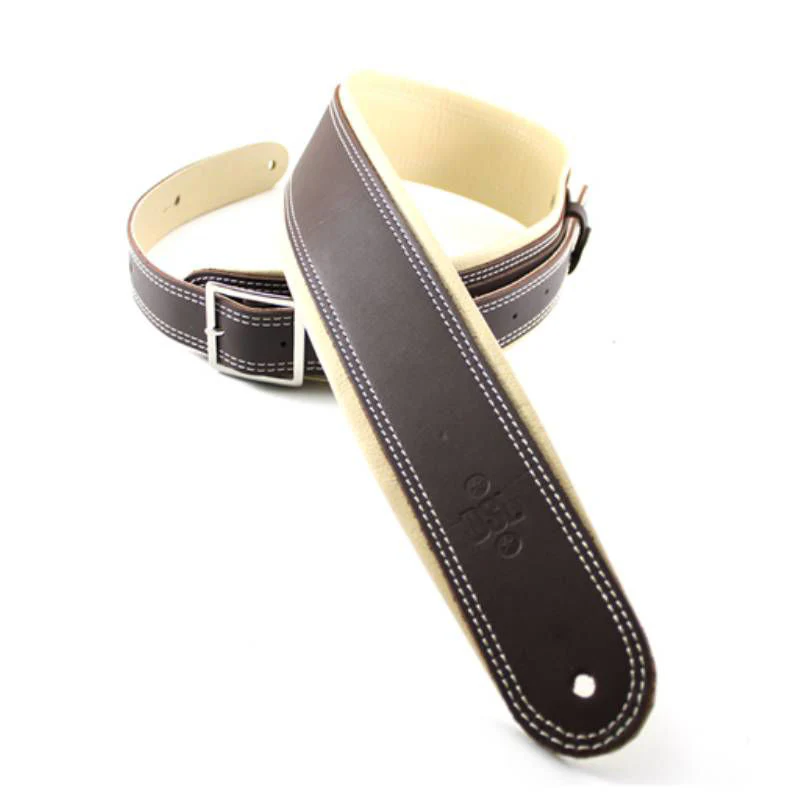 DSL Straps Premium Series Rolled Edge Leather Guitar Strap 2.5in Buckle - Saddle Brown/Beige - Image 2