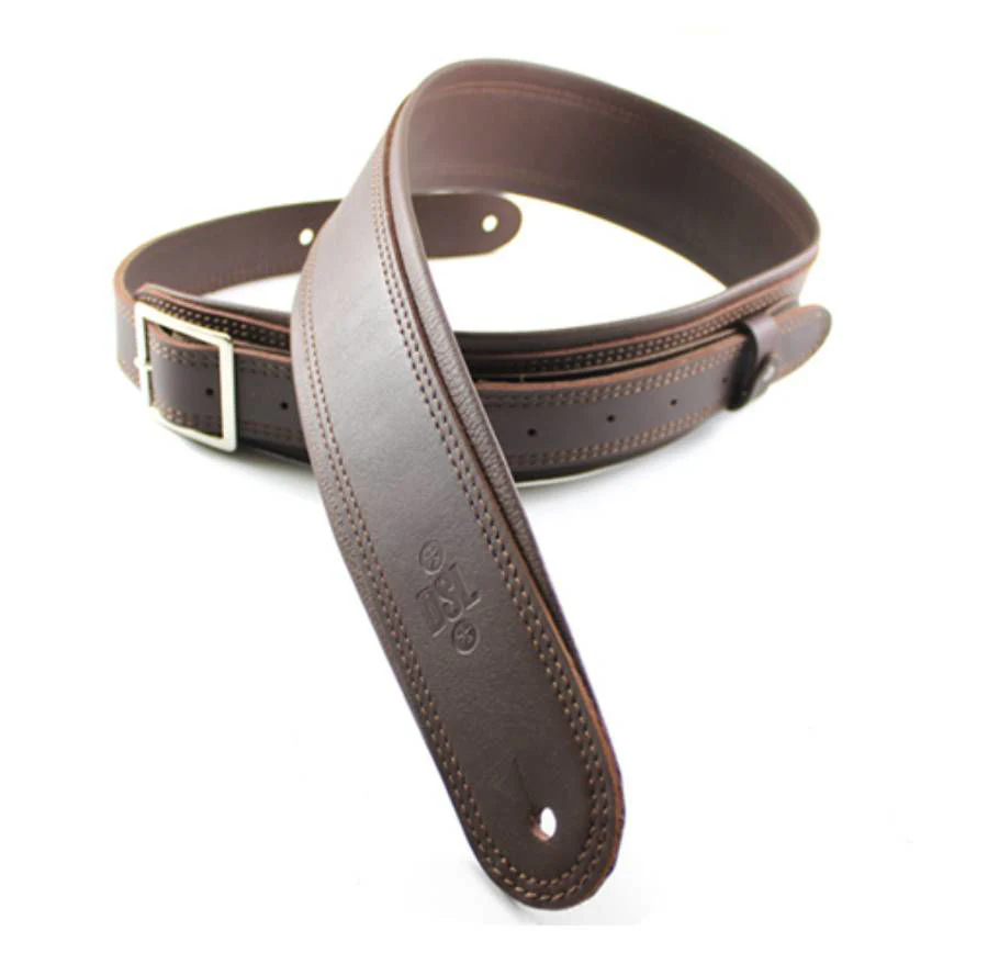DSL Straps Premium Series Rolled Edge Leather Guitar Strap 2.5in Buckle - Saddle Brown/Brown - Image 2