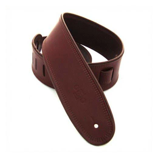 DSL Straps Premium Series Rolled Edge Leather Guitar Strap 2.5in - Maroon/Brown - Image 2