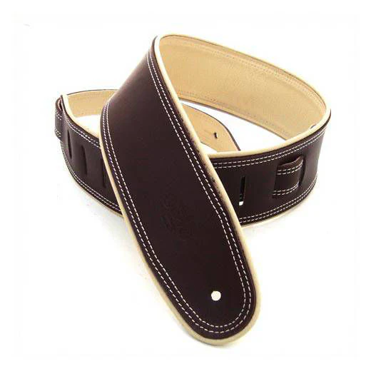 DSL Straps Premium Series Rolled Edge Leather Guitar Strap 2.5in - Saddle Brown/Beige - Image 2