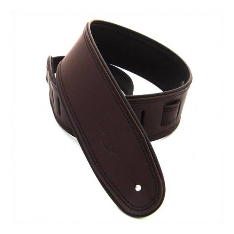 DSL Straps Premium Series Rolled Edge Leather Guitar Strap 2.5in - Saddle Brown/Black - Image 2